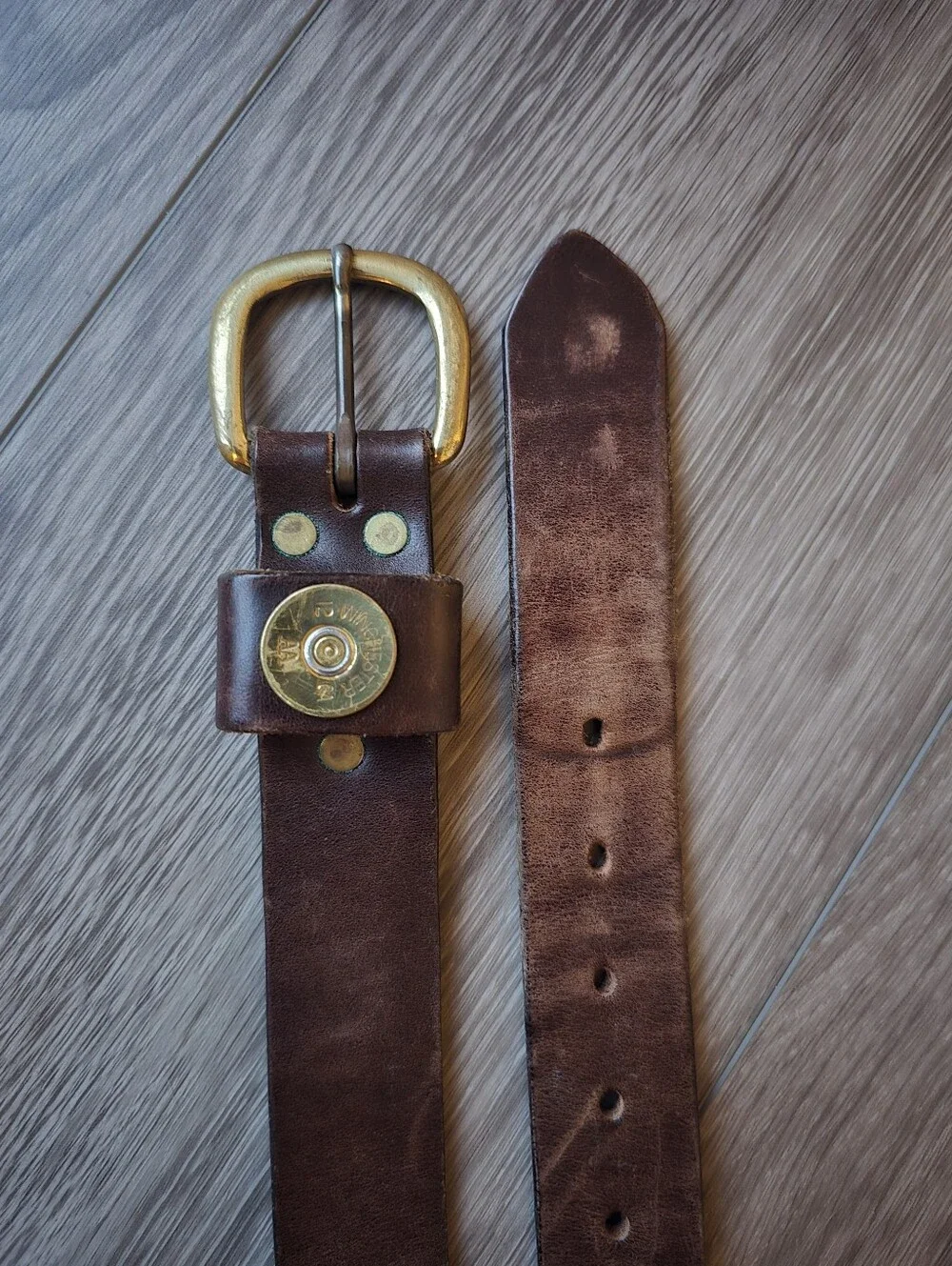 Royden Winchester 12GA Shotshell Leather Belt Mahogany Brass Buckle Size 42 USA